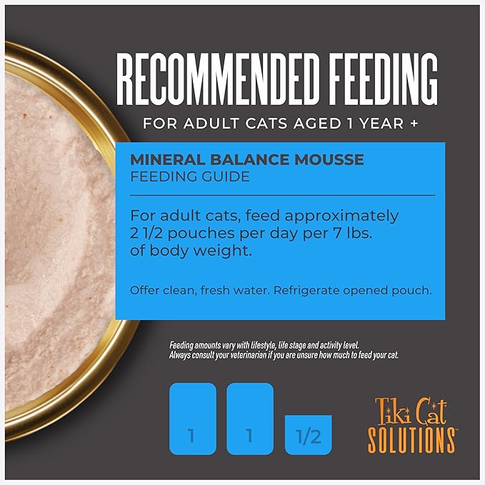 Tiki Cat Solutions Mineral Balance Mousse, Supports Urinary Health, Tuna & Salmon Recipe, 2.4 oz. Pouch (12 Pack)