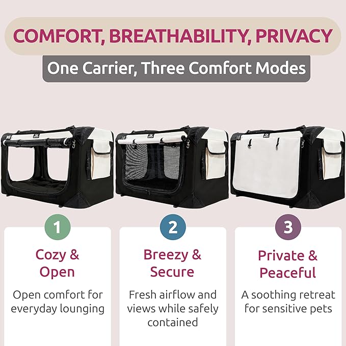 Soft-Sided Cat & Dog Pet Carrier, Large 24"x16"x16", Fits Large Cat, 2 Cats, or Medium Dog Comfortably, Great for Travel & Vet Visits, Privacy Windows, Removable Bed, Locking Zippers, Folds Flat