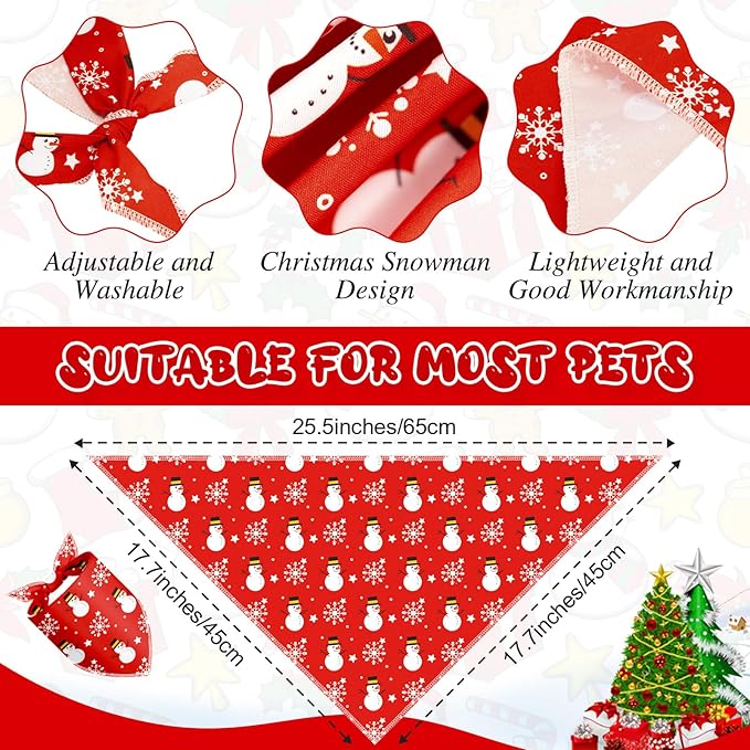Frienda 30 Pcs Christmas Dog Bandanas Bulk Snowman Bandanas for Dogs Soft Triangle Kerchief Bibs Scarf Set for Puppy Small Medium Large Pets Christmas Party Decoration