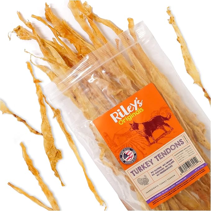 Riley's Turkey Tendons for Dogs Made in The USA & Sourced in The USA - Single Ingredient Dog Treats - All Natural Turkey Tendon Chews for Dogs - 4 oz