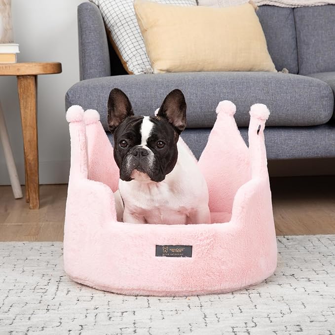 NANDOG Pet Gear Crown Cozy Round Dog & Cat Bed Collection Washable Indoor Pet Bed for Small Breeds-Soft Bed Fits in Crate or Kennel-Made of Ultra Soft Micro-Plush Material (Royal Blush Pink Prive 18")