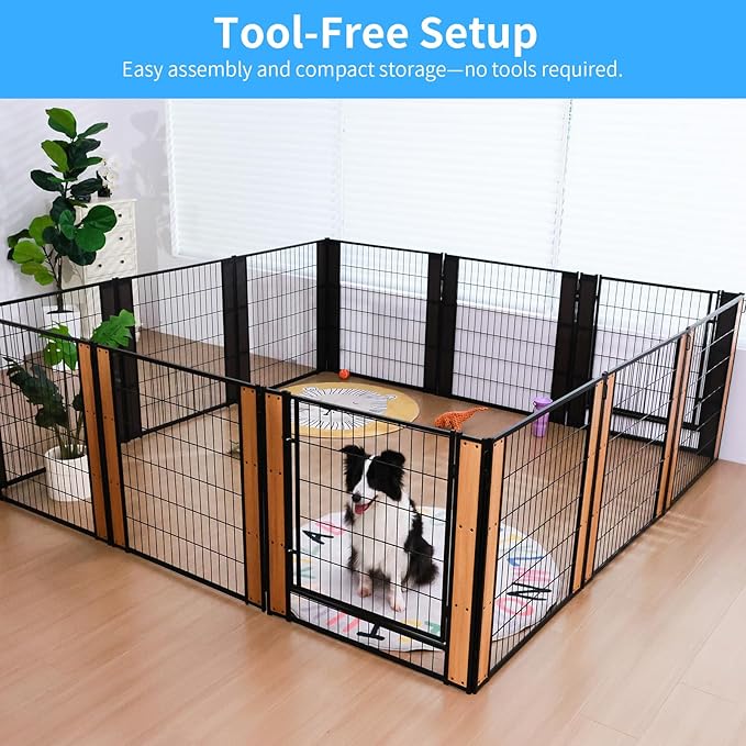 Heavy Duty Dog Playpen 32 Inch Height - Indoor Outdoor Pet Fence Enclosure for Medium and Small Dogs - Foldable Puppy Exercise Pen for Indoor and RV Camping or Yard (10 Panels, 32" H (Oak))