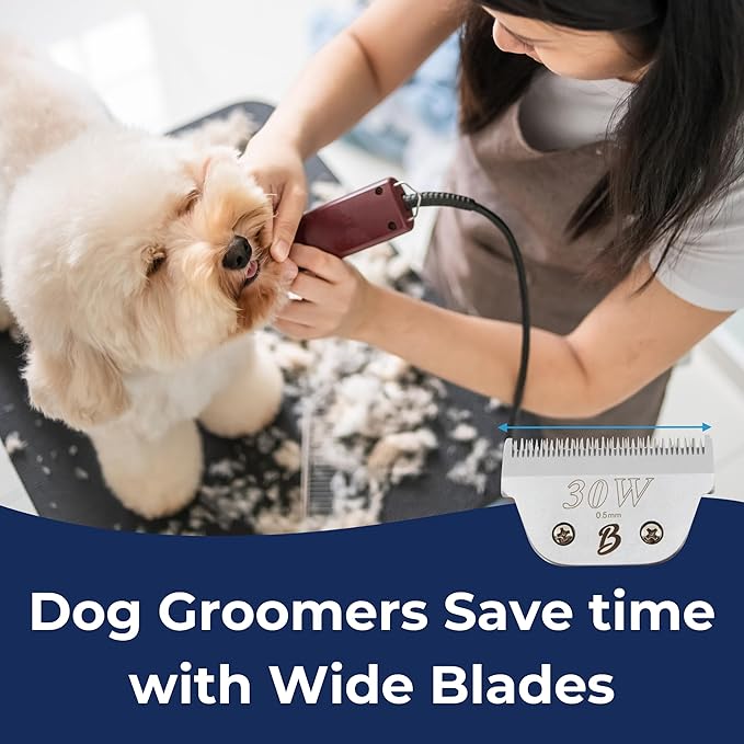 Detachable A Series Wide 30 Blades for Dog Grooming Cuts Length 1/50" - 0.5mm Japanese Carbonized Steel Wide Grooming Blades Compatible A5 Series Wide Clippers for Dogs(30W)