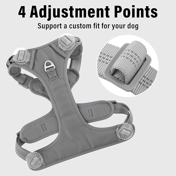 Plutus Pet No Pull Dog Harness, Release at Neck, Reflective Adjustable Dog Vest Harness, Easy Control Handle for Walking, for Small Medium Large Dogs, Gray, XL