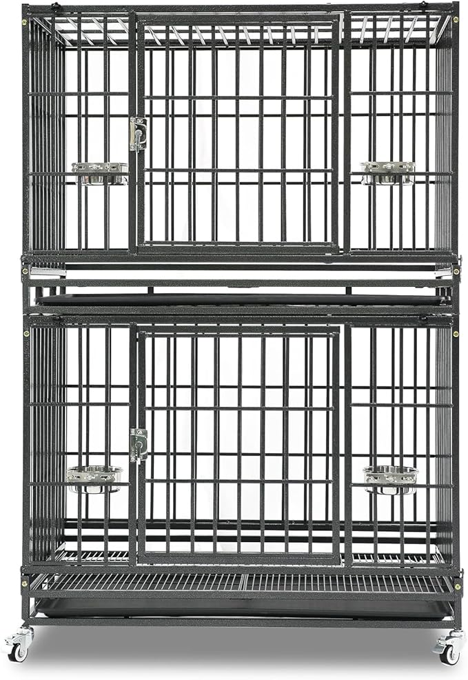 Homey Pet Two Tiers 37 Inch Dog Crate, Escape Proof Dog Cage Kennel Indoor with Top Access and Lockable Wheels, Removable Tray, Heavy Duty Dog Crates for Medium/Small Dogs