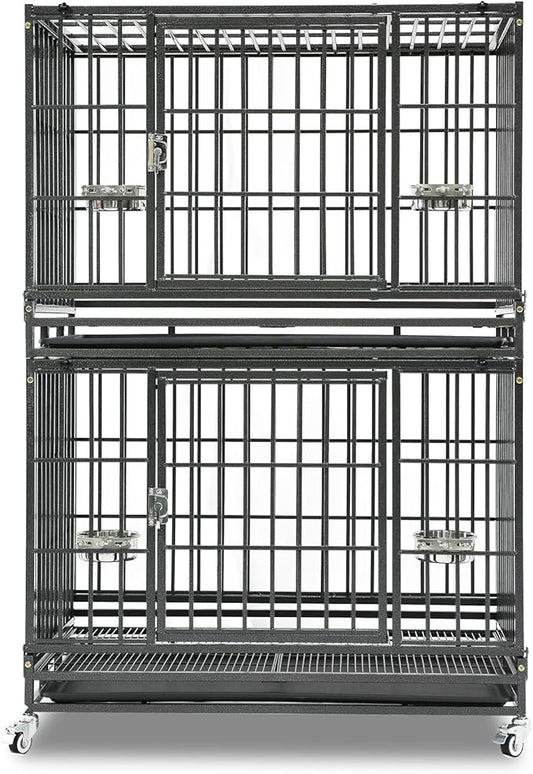 Homey Pet Two Tiers 37 Inch Dog Crate, Escape Proof Dog Cage Kennel Indoor with Top Access and Lockable Wheels, Removable Tray, Heavy Duty Dog Crates for Medium/Small Dogs