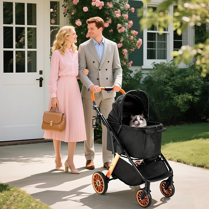 MAMIZO Foldable Dog Stroller for Medium Small Dogs Cats Up to 55 Lbs, Aluminum and Carbon Steel Frame Pet Stroller, Height-Adjustable Handle Puppy Strollers with Zipperless Design, Shock Absorbers