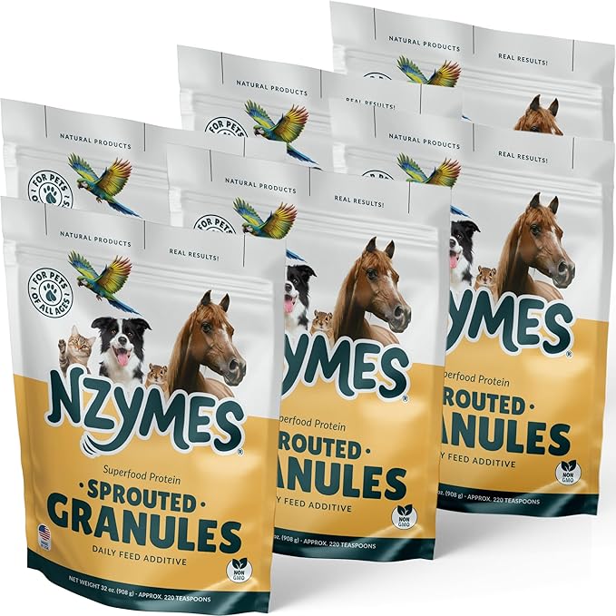 Nzymes® Sprouted Granules 2LBS (6 Pack) for Dogs, Cats, Horses, and Companion Pets. Raw Super-Food Protein and Antioxidant Nutrition. - 220 Servings - Made in The USA