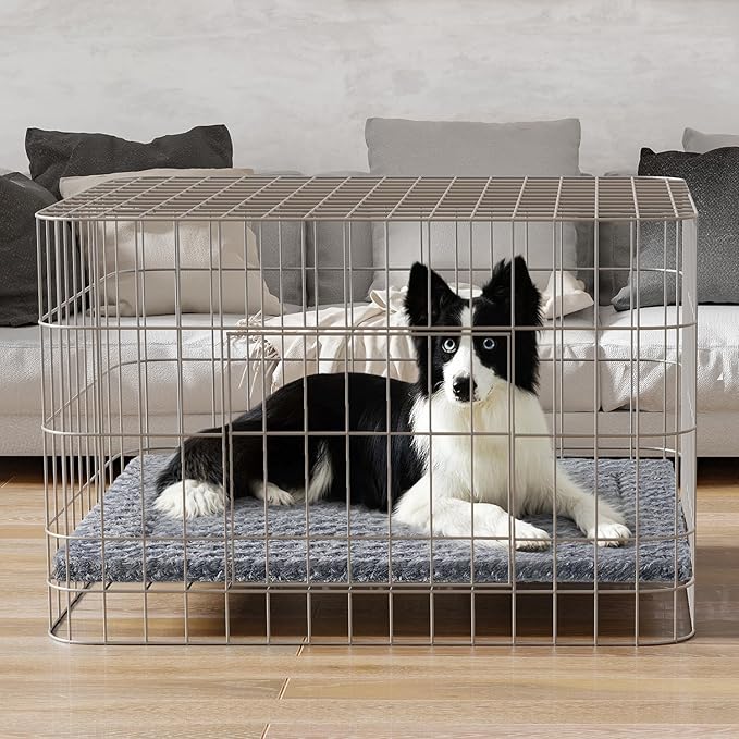 WESTERN HOME Dog Bed for Crate, High Resilience Foam Dog Crate Mat Kennel Pad with Soft Wavy Plush Comfortable Anti-Slip Washable Bed for Large Medium Small Dogs & Cats