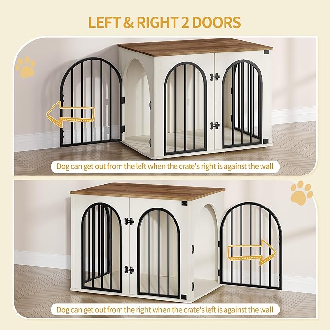 26.8'' Wooden Dog Crate Furniture, Indoor Dog Kennel Dogs Cage for Small Dogs, Heavy Duty Dog Crates Decorative Pet House End Side Table TV Stand, White Brown DFC85514B
