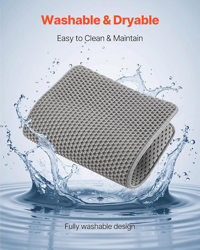 VEVOR Cat Litter Mat, 24 x 15 in, Double-Layer Litter Box Mat, Non-Slip & Urine-Proof Litter-Trapping Mats for Indoor Cats, Honeycomb Design, Soft on Paws, Washable Large Kitty Mats for Floor