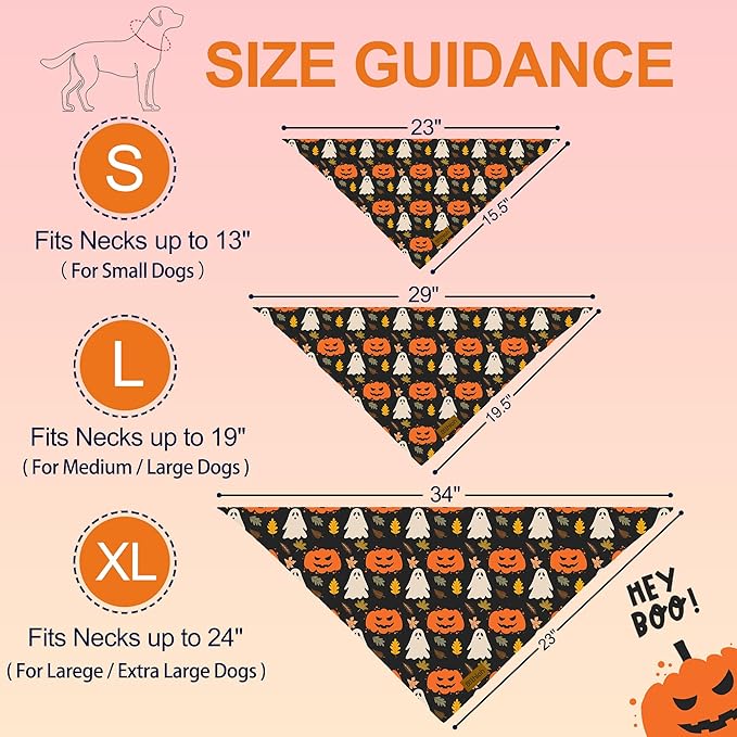 Halloween Dog Bandanas - 2 Pack Fall Dog Bibs | Reversible Pumpkin and Ghost Pet Scarf for Boys and Girls | Premium Durable Fabric | Orange Dog Bandana for Large and Extra Large Dogs (X-Large)