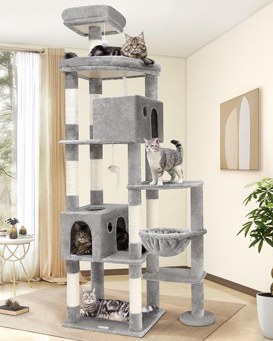 Globlazer Giant Cat Tree, 83 inch Cat Tree for Indoor Cats Large Adult, XXL Cat Tower with 9 Scratching Posts for 20lb+ Heavy Duty Large Adult Cats, F83, Light Grey