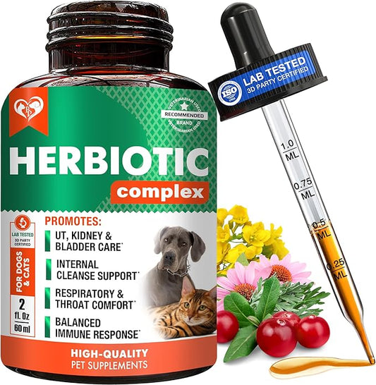 Natural Antibiotic for Dogs & Cats – Herbal Supplement for Kennel Cough Relief, UTI Treatment, Urinary Tract Health, Intestinal Defense & Immune Support – Liquid Drops