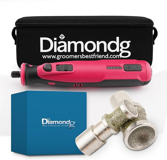 Diamondg Cordless Dog Nail Grinder with Quiet Sound & LED Tip for Large & Small Dogs, 4hrs. Runtime, 2 Bits Included, Pink