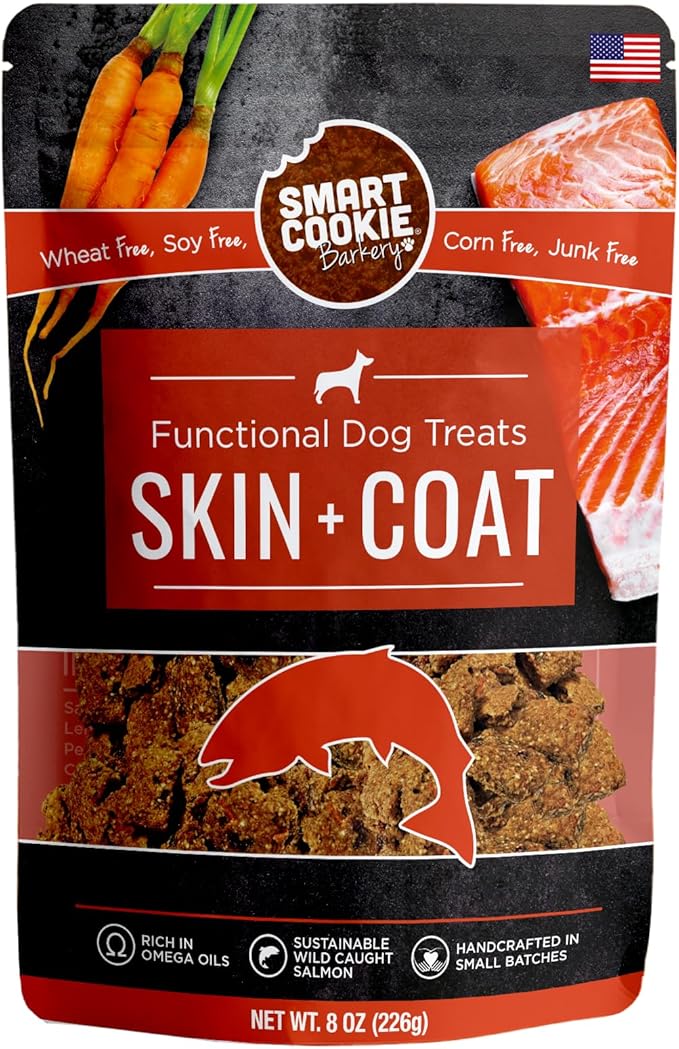 Smart Cookie All Natural Dog Treats - Healthy Skin & Coat Salmon Dog Treats - Ideal for Sensitive Stomachs or Itchy, Allergic, Dry Skin - Dehydrated, Crunchy, Human-Grade, Made in USA - 8oz, Pack of 1