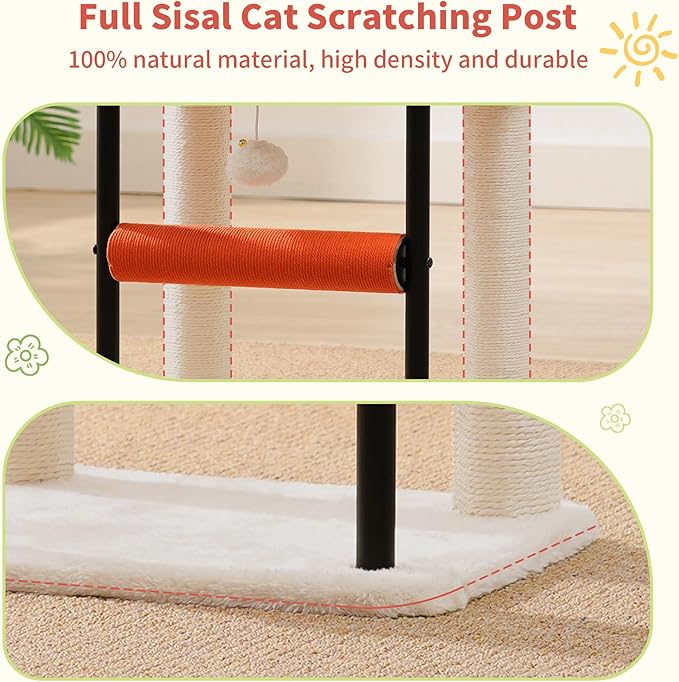 Hey-brother Cat Tree, Cat Scratching Posts with Bed, Sturdy Tower with Fully Sisal-Wrapped Columns and Plush Toy Ball for Indoor Kittens, 18.9 inches, Beige MPJ010SM