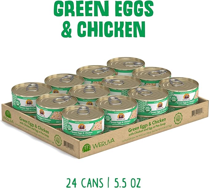 Weruva Classic Cat Food, Green Eggs & Chicken with Chicken Breast & Egg in Pea Soup, 5.5oz Can (Pack of 24)