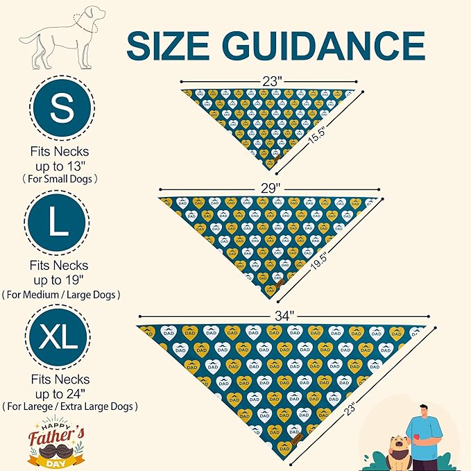 Fathers Day Dog Bandanas - 2 Pack Reversible I Love My Dad Pet Scarf for Boy and Girl | Premium Durable Fabric | Adjustable Bandana for Small Medium Large and Extra Large Dogs (Large)