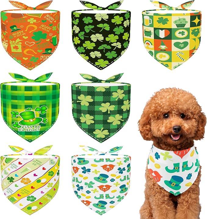 St Patricks Day Dog Bandanas for Small Dogs Breed 7 Pcs Stitching Edge Dog Bandanas Adjustable Scarves Puppy Grooming S