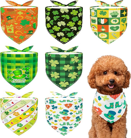 St Patricks Day Dog Bandanas for Small Dogs Breed 7 Pcs Stitching Edge Dog Bandanas Adjustable Scarves Puppy Grooming S