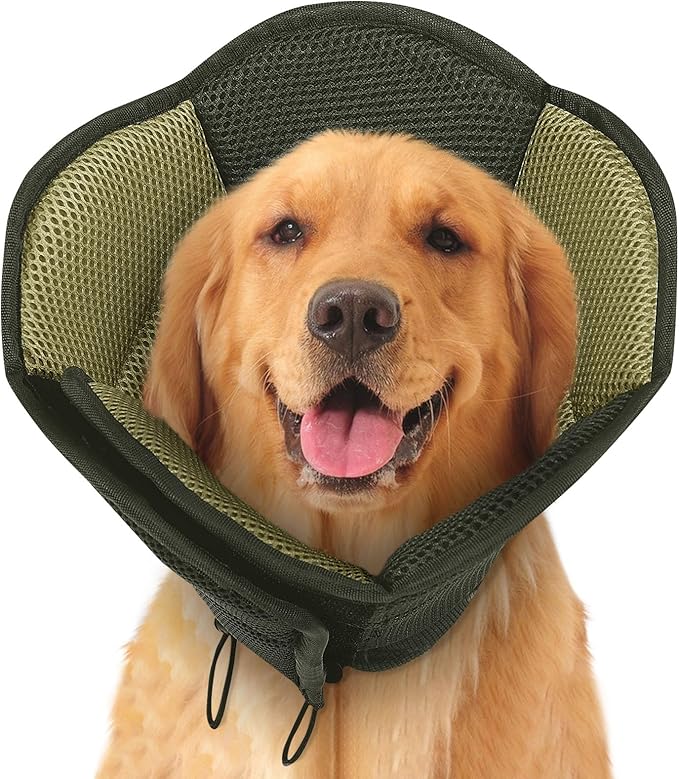 SUNFURA Dog Cones for Large Dogs, Soft Pet Cone Stop Licking After Surgery, Adjustable Pet E-Collar Alternative for Wound Healing, Army Green X-Large