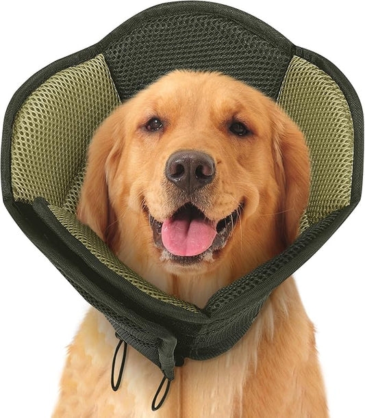 SUNFURA Dog Cone - Soft Cone for Dogs to Stop Licking, Pet E-Collar Alternative After Surgery, Adjustable Pet Recovery Collar for Wound Healing, Army Green Large