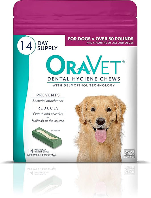 ORAVET Dental Chews for Dogs, Oral Care and Hygiene Chews (Large Dogs, Over 50 lbs.) Pink Pouch, 14 Count