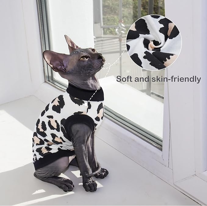 PUMYPOREITY Sphynx Cat Clothes: Stretchy Sweater, Soft Hairless Shirt, Pullover Pajamas, Turtleneck for Cornish Rex, Devon Rex - Black, M