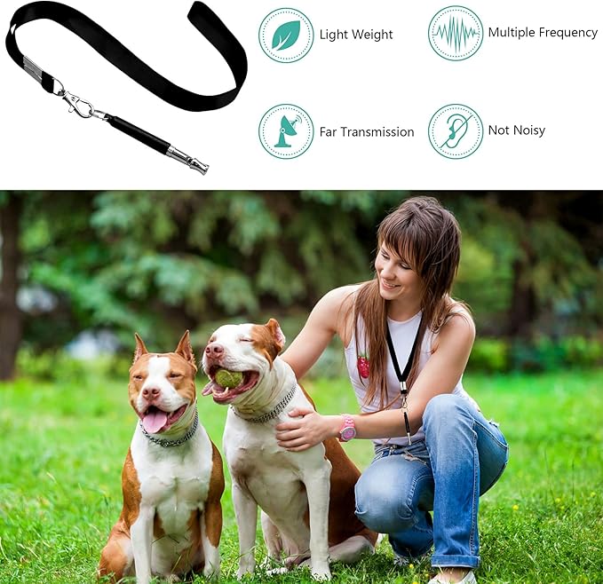 2 Pack Dog Whistle, Dog Whistle to Stop Barking Neighbors Dog, Adjustable Ultrasonic Silent Dog Whistle, Professional Recall Dog Training Whistles, with Lanyard (Black and White)