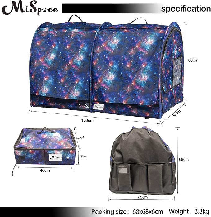 Mispace Portable Twin Compartment Show House Cat Cage/Condo - Easy to Fold & Carry Kennel - Comfy Puppy Home & Dog Travel Crate with Portable Carry Bag/Two Hammocks/Mats and Collapsible Litter Box