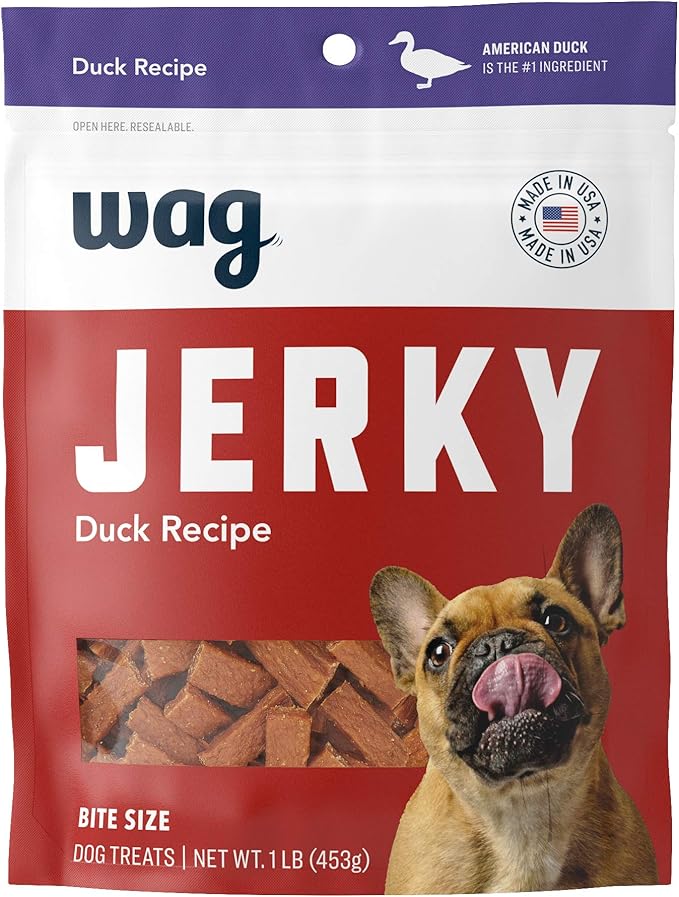 Amazon Brand - Wag Soft & Tender American Jerky Dog Treats – Duck Bites, 16 Ounce (Pack of 1)