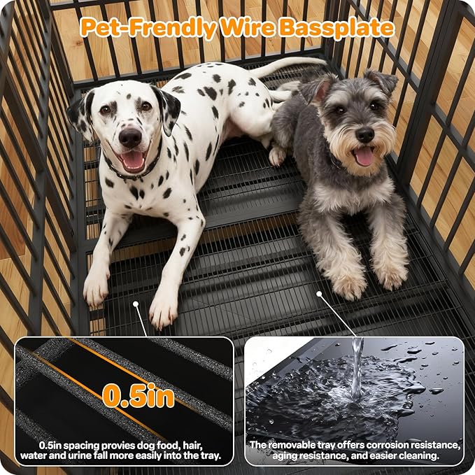Heavy Duty Indestructible Dog Crate 60 Inch with Removable Tray, Sizes & Colors Optional, Escape Proof Double Door High Anxiety Cage Indoor, Kennel with Wheels for Large Dogs, XL XXL XXL