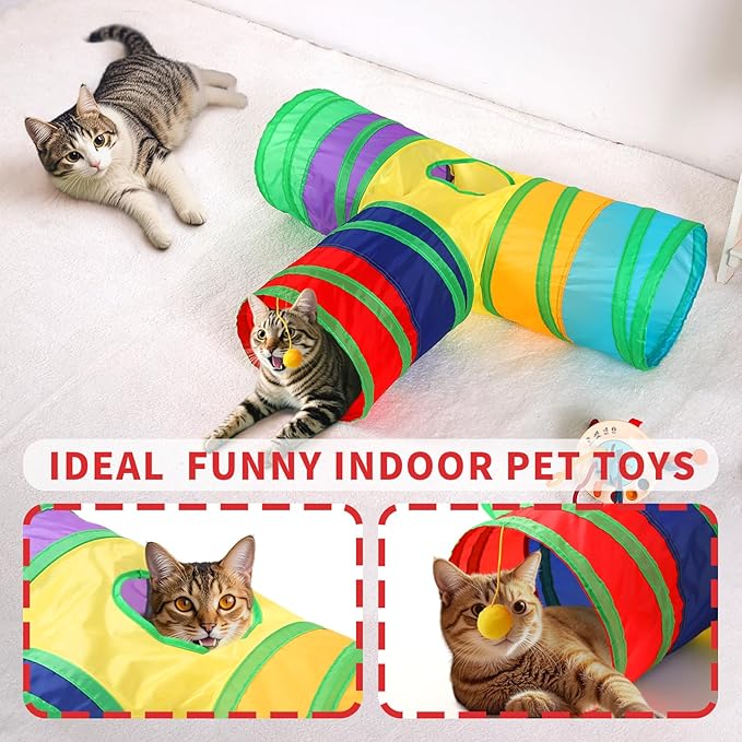 Pet Cat Tunnel, T-3 Way Tunnels for Indoor Cats, Collapsible Pet Tunnel for Kitten, Puppy, Rabbit, 25cm-Wide Tunnels, Durable & Breathable, with Peek Hole Toy Ball