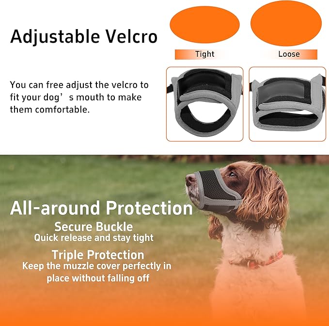 Dog Muzzle, Soft Breathable Muzzle for Small Medium Large Dogs, Air Mesh Nylon Muzzle Cover Prevent Biting Barking Chewing, Adjustable Drinkable Pet Muzzle 6 Sizes(Grey,L)