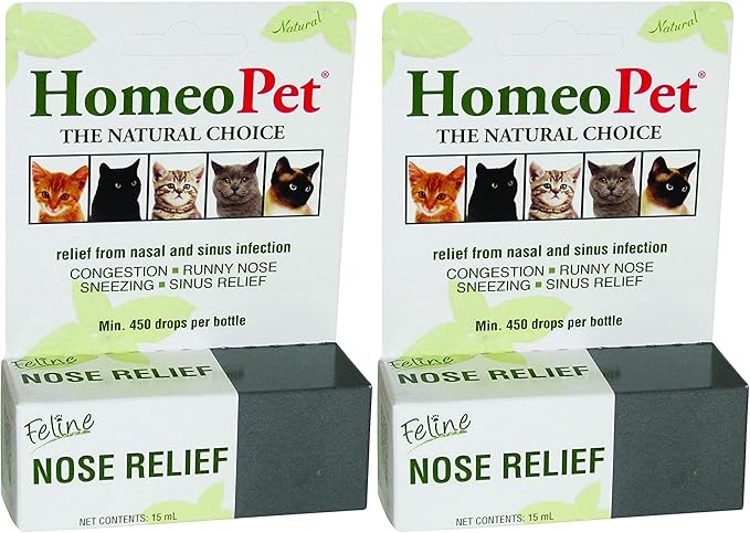 HomeoPet Feline Nose Relief, Safe and Natural Nasal and Sinus Medicine for Cats, Natural Pet Medicine, 15 Milliliters- Pack of 2