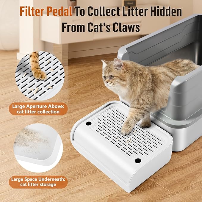 Cat Litter Box Step, Cat Litter Box Ramp Mat with Filter Function for Self-Cleaning Cat Litter Box, Easy to Clean, Cat Pedal Step Stool Ideal for Kitten & Elderly Cats (White)