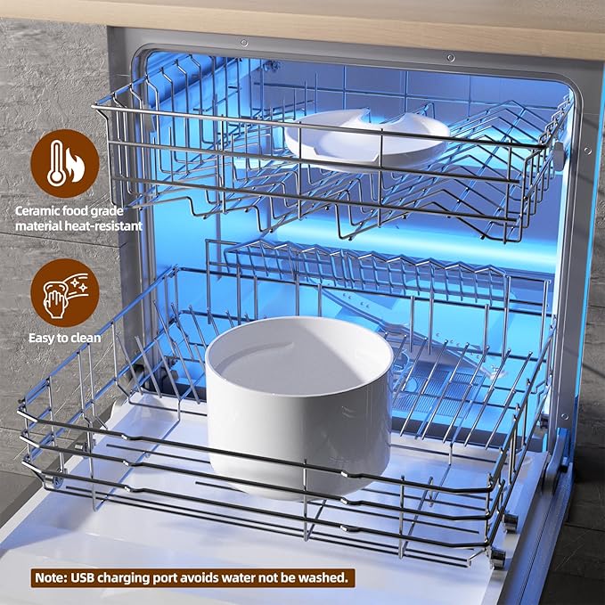 Ceramic Cat Water Fountain,Cat Water Fountain Cordless Automatic with Ultra-Quiet Pump for Cats, Dogs, Multiple Pets