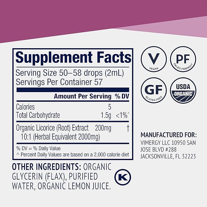 Vimergy Licorice – Promotes Digestive Function* – Benefits Respiratory Health* – USDA Certified Organic, Vegan, Gluten-Free – 115 mL (57 Servings)