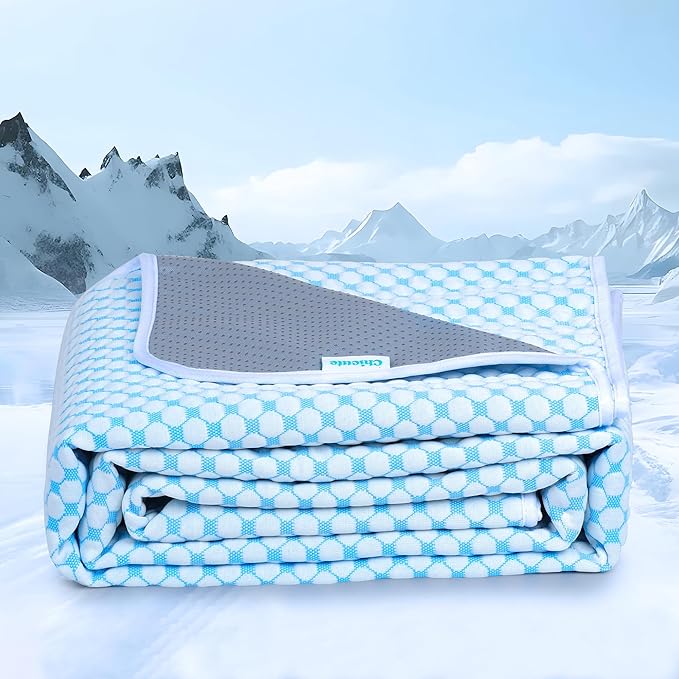 Cooling Blanket for Dogs - Q-MAX>0.4 Waterproof Pet Throw Blanket Bed Cover, Non-Slip Dog Blankets for Couch Protector, Washable Furniture Cover for Summer, Pearl Blue,50x60