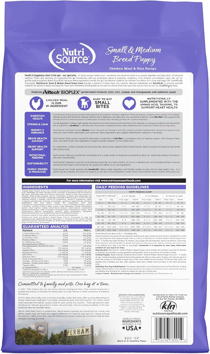 NutriSource Puppy Food for Small and Medium Breeds, Chicken Meal and Rice, 12LB