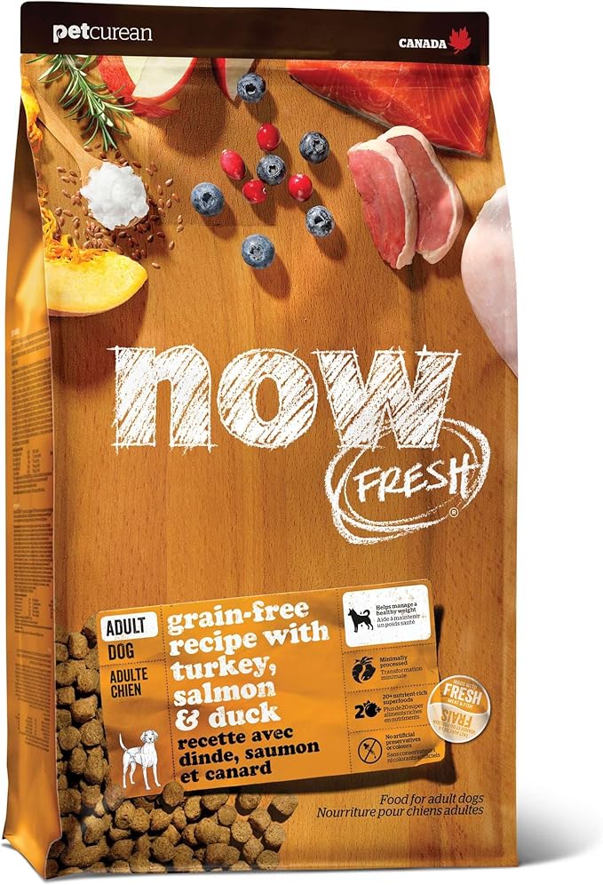 Now Fresh Grain-Free, Dry Dog Food, Real Meat and Fish, Turkey, Salmon and Duck Adult Recipe, All Breed Size, 22 lb Bag