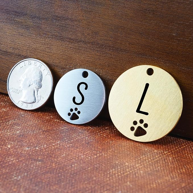 Ultra Joys Dog Tags Personalized for Pets - Hollow Paw Custom Pet ID Tag - Engraved Dog Tag for Small, Large Dogs - Large Round in Gold