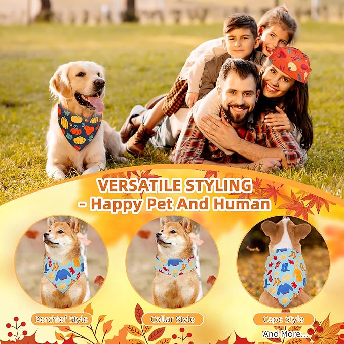 200 Pcs Fall Dog Bandanas Bulk Thanksgiving Pet Scarves Autumn Adjustable Bibs for X-M-L Dogs Washable Holiday Puppy Kerchief for Groomers Shelters