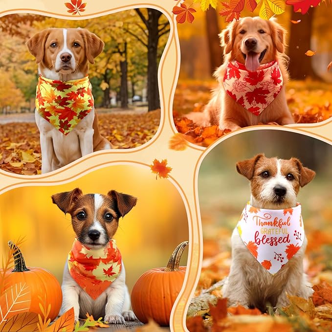 Preboun 100 Pcs Fall Thanksgiving Dog Bandanas Bulk Pumpkin Maple Leaves Bandanas for Dogs Triangle Kerchief Bibs Scarf for Pets Costume Photo Props Accessories Pet Shops Adoption Events, 25 Styles