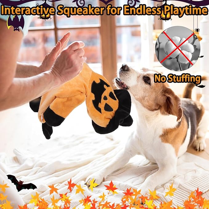 BINGPET Dog Squeaky Toys,2 Pack No Stuffing Halloween & Thanksgiving Dog Toys, Pumpkin & Turkey Interactive Plush with Squeaky Ball and Crinkle Paper, Durable Fun for Small Medium Large Dogs