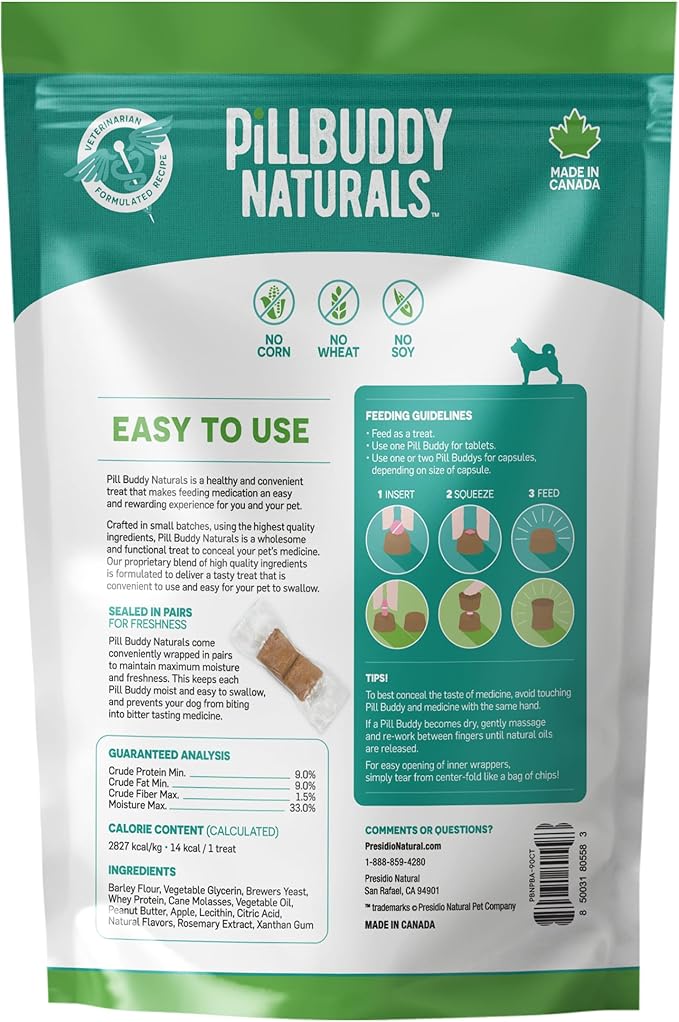 Earthly Pill Buddy Naturals - PB & Apple Recipe Pill Hiding Treats for Dogs - Make A Perfect Pill Concealing Pocket Or Pouch for Any Size Medication - 90 Servings