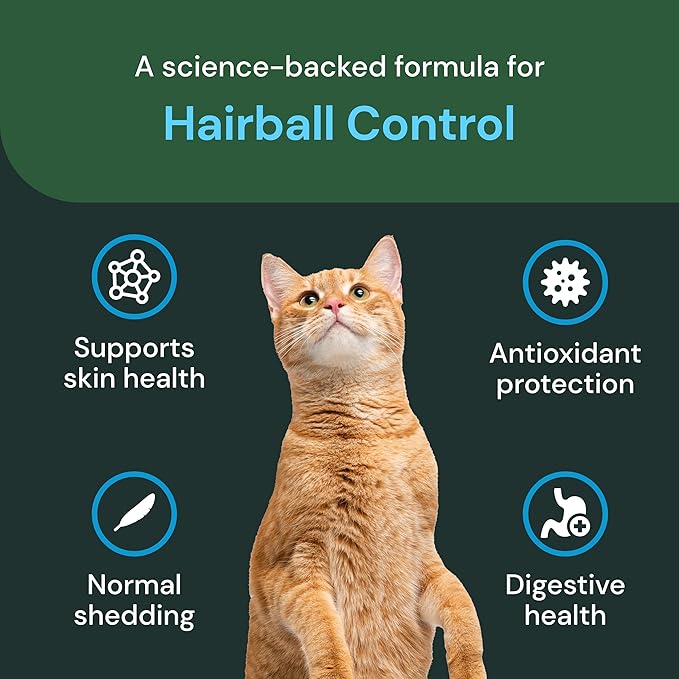 VETRISCIENCE Veterinary Strength Hairball Control for Cats - Cat Hairball & Digestion Support for Cats Skin & Coat Health Formula - Chicken Flavor - 60 Chews (Pack of 2)