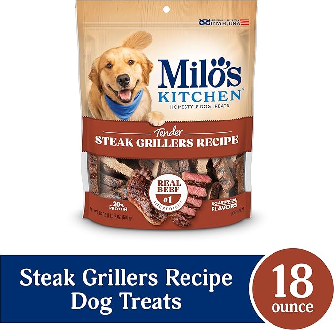 Milo's Kitchen Homestyle Dog Treats, Steak Grillers, 18 Ounce, High Protein, No Artificial Flavors
