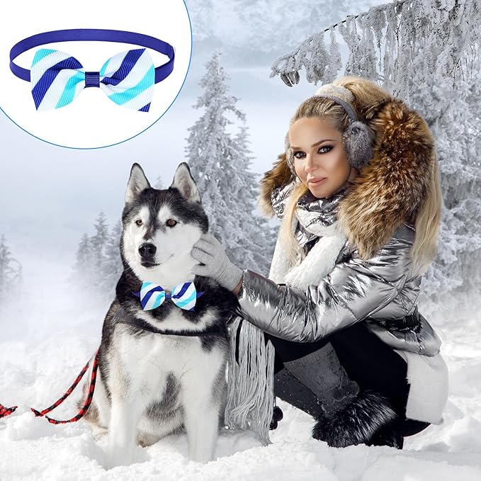 Eccliy 50 Pcs Winter Dog Collar with Bow Christmas Dog Ties Adjustable Cat Bow Ties Neckties Set Snowman Snowflake Bowties Pet Collar for Decoration Supplies